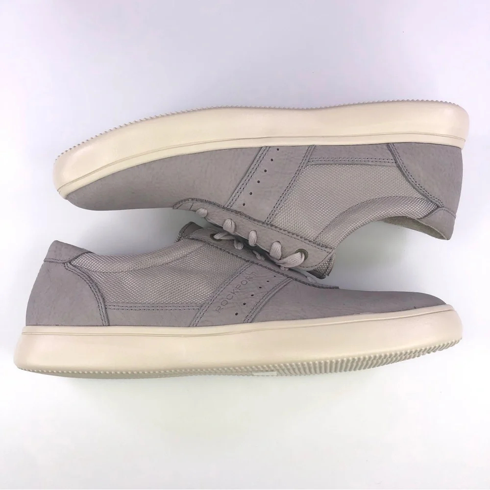 Rockport Mens Jarvis Ubal Fashion Sneakers Gray Leather Lace Up Casual Sneakers